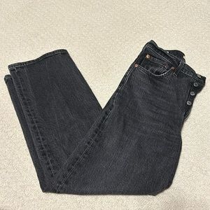 Levi Washed Black Ribcage Straight Ankle Jeans